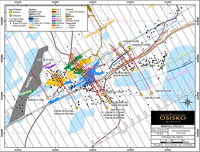 Osisko Mining Windfall drill loactions