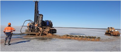 Figure 3: First Karora lake air core rig deployed on Lake Cowan (CNW Group/Karora Resources Inc.)