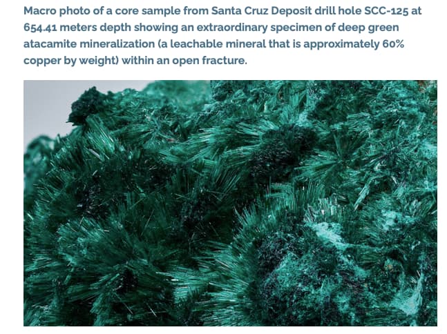 Santa Cruz Deposit - atacamite mineralization 60% CU by weight